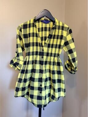 Y2K Miley Cyrus Max Azria Plaid Babydoll Tunic Top Women’s S Yellow Black
